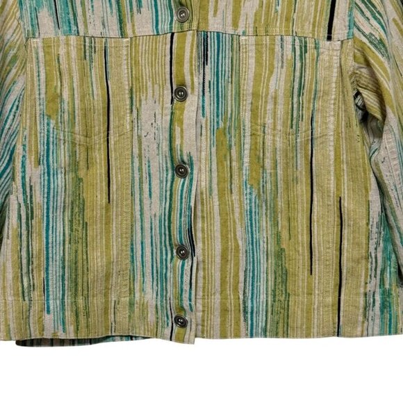 Chico's Green Tan Stripe Button Down Top Jacket Women's Small 4 Chico's Size 0 - Picture 3 of 14